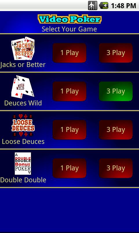 Android application 1 &amp; 3 play Video Poker screenshort