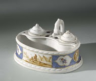 Inktstel, beschilderd met een landschap met figuren bij tenten