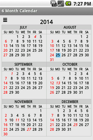 Six Month Calendar