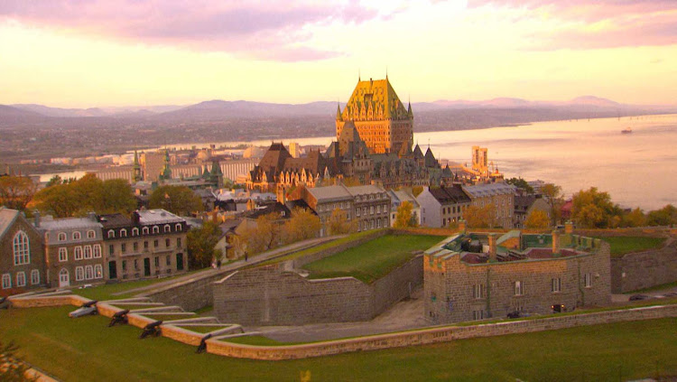 Another view of storied Chateau Frontenac at sunset in Quebec City.