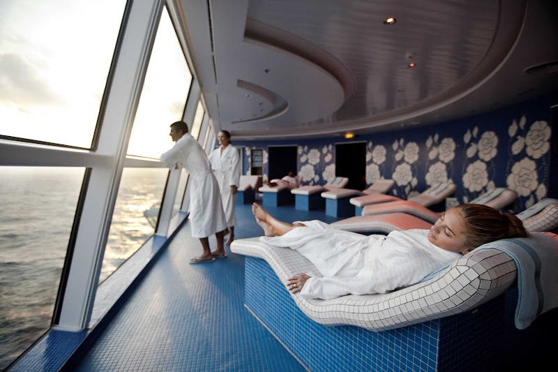 Spa with a view: Recline on one of the beds overlooking the ocean in Celebrity Solstice's tranquil Persian Garden.