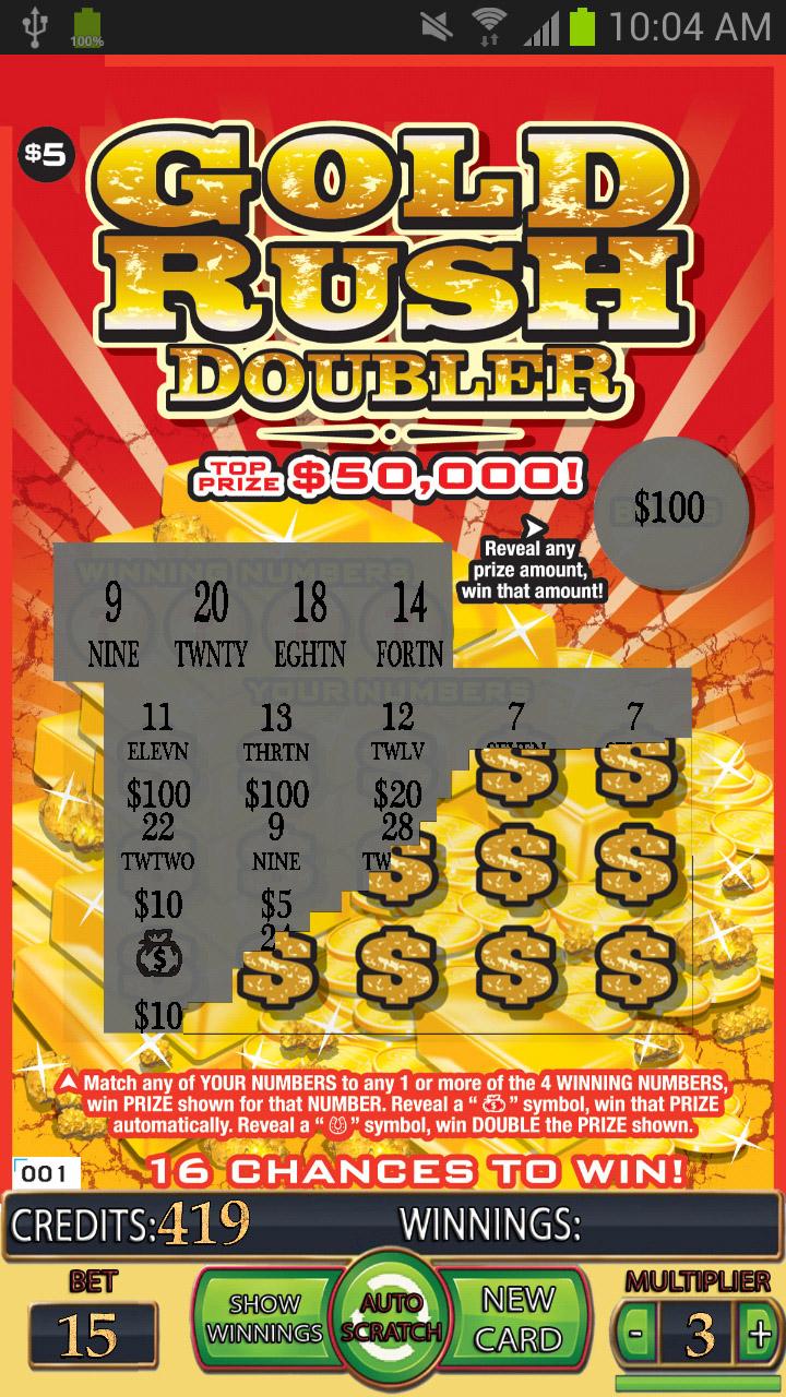 =GOLD RUSH DOUBLER Lotto Card= Screen 2