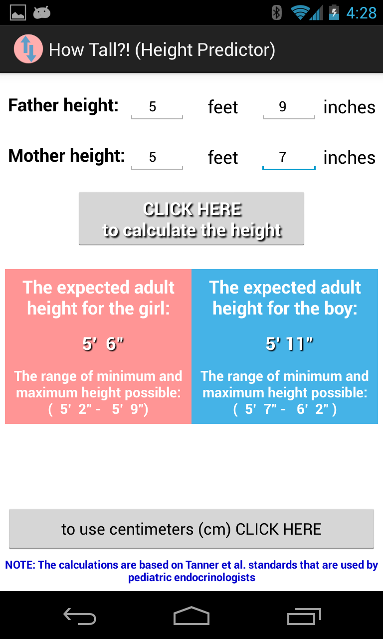 Medical Height Predictor Screen 3
