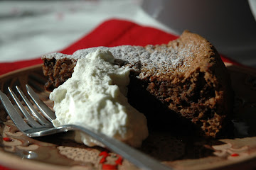 Chocolate Walnut Fig Cake with Grappa and Cardamom Cream
