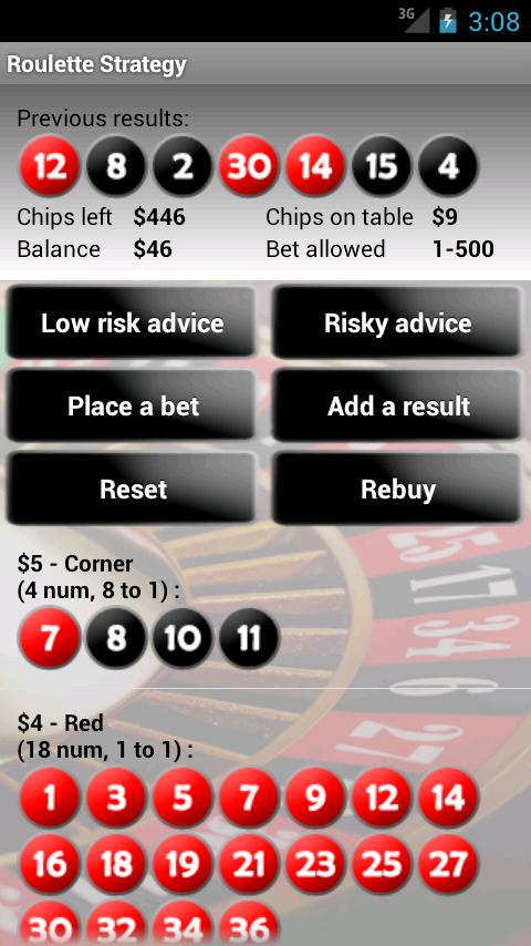Android application Roulette Strategy screenshort