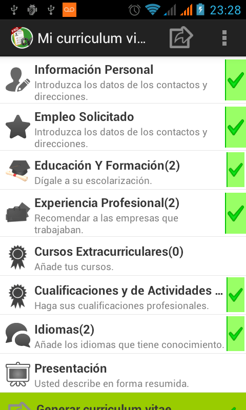 Android application Curriculum vitae,resume screenshort
