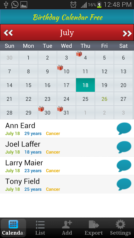 Birthday Calendar Free Android Apps on Google Play