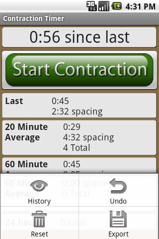 Labor and Contraction Timer Screen 3