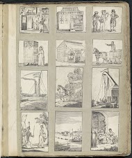 Albumblad met diverse voorstellingen