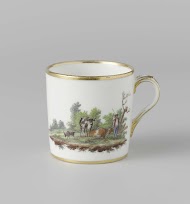 Kop, beschilderd met een landschap met vee