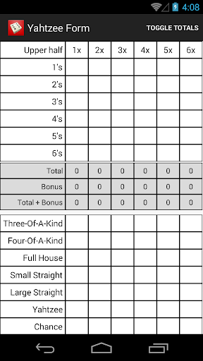 Yahtzee Score Form