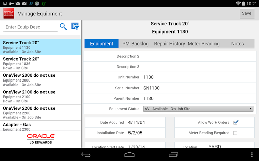 Manage Equipment - JDE E1