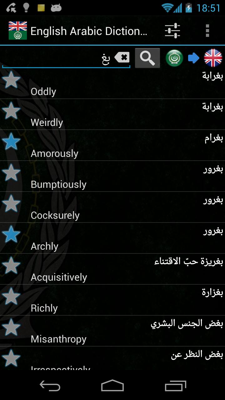 English Arabic Dictionary Screen 1