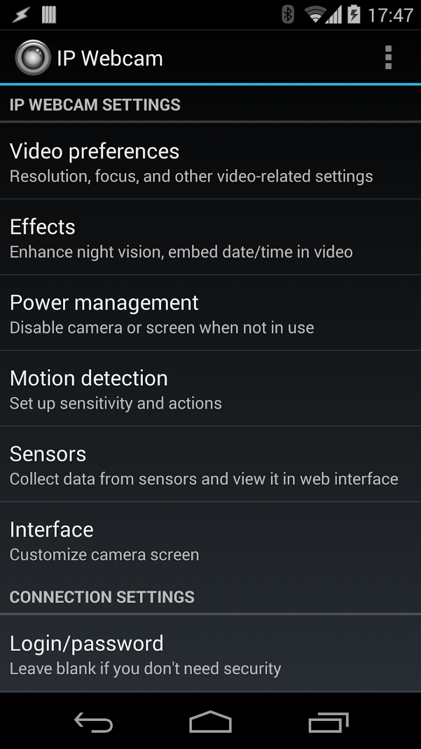 IP Webcam Screen 1