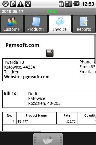 PGM-Invoice Screen 1