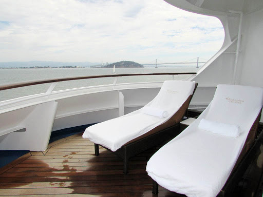 Oceania-Regatta-Vista-Suite-veranda - The private veranda in the Vista Suite aboard Oceania Regatta.