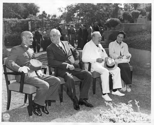 Franklin D. Roosevelt, Chiang Kai-Shek, Madame Chiang and Winston Churchill at the Cairo Conference