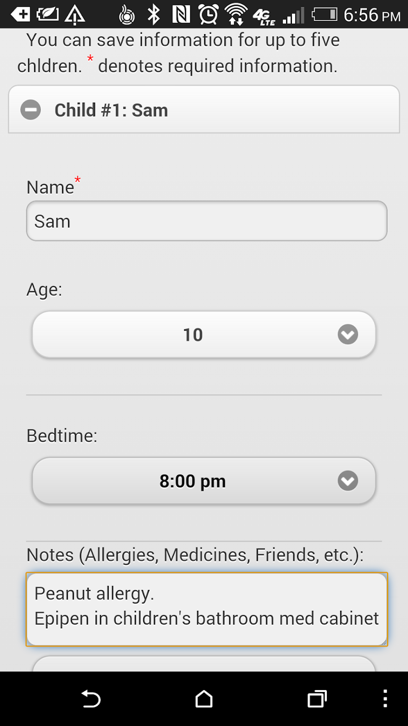 Babysitter Info App Screen 3