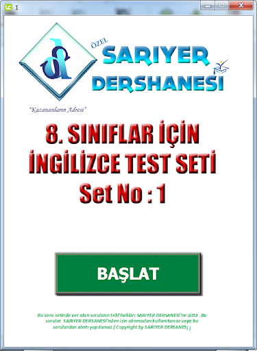 SARIYER INGİLİZCE TEST NO: 1