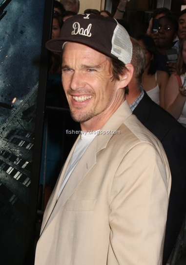 Picture of Ethan Hawke attending The Dark Knight premiere on July 14, 2008.  Ethan Hawke's wife Ryan Shawhughes  gave birth to daughter Clementine Jane Hawk, the first child of the couple together, on July 18 in NYC
