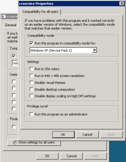 Compatibility for all users dialog Compatibility for all users dialog