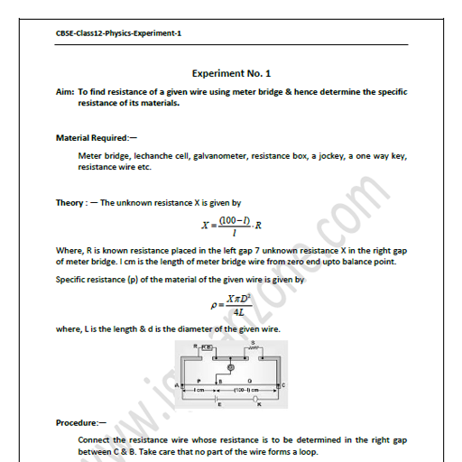 CBSE Physics Practicals Std 12