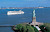 Norwegian Dawn cruising by the Statue of Liberty in New York.