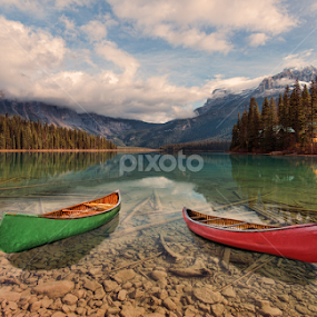 Canoe adventure at Emerald Lake by Alan Crosthwaite - Landscapes Waterscapes