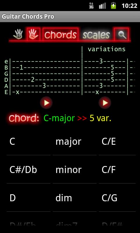 Android application Guitar Chords Pro screenshort