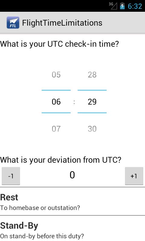 Android application Flight Time Limitations screenshort