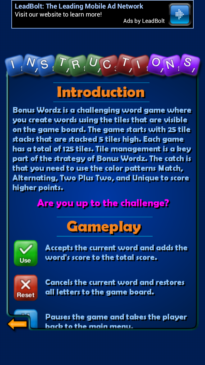 Bonus Wordz Screen 2