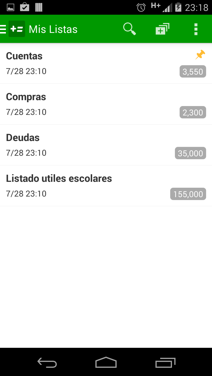 Android application HowMuch Pro, Lists Calculator screenshort
