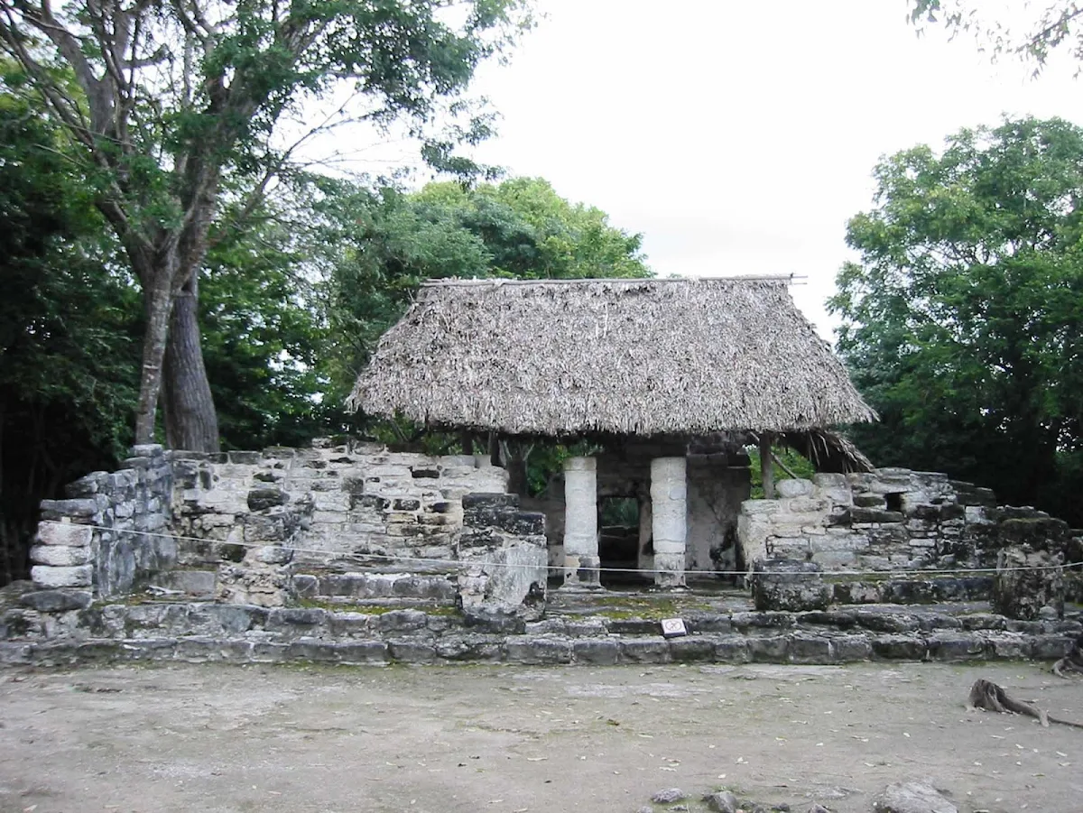 thatch-roof-sangervasio-Cozumel - San Gervasio on Cozumel features structures from Mayan times.