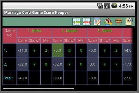 Marriage CardGame Score Keeper