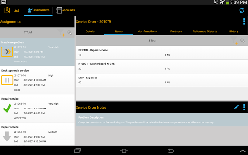 SAP CRM Service Manager Tablet
