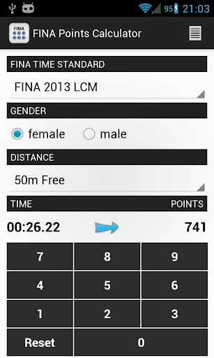 FINA Swim Points Calc. Demo