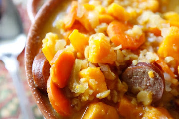 Hearty Split Pea Sausage & Sweet Potato Soup