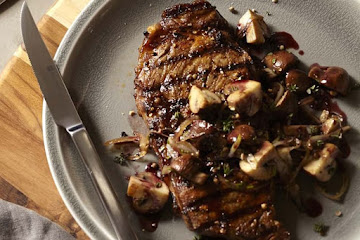 Grilled Rib Eye with Mushroom-Cabernet Sauce
