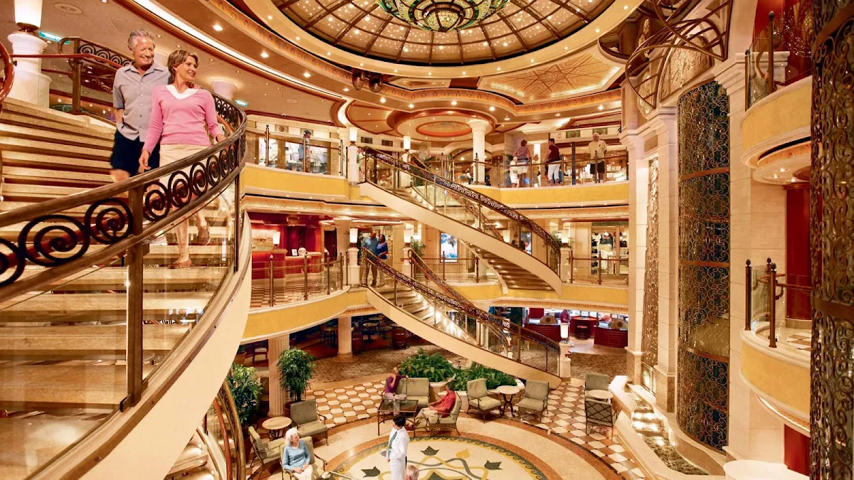 Princess-Cruises-piazza-style-atrium-4 - Look for a grand piazza-style atrium featuring beautiful spiral staircases and several dining options on your Princess ship. 