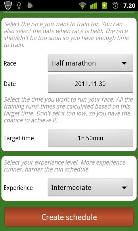 Running Schedule Screen 2