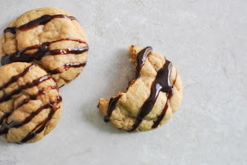 Fudge Striped Pumpkin Peanut Butter Cookies