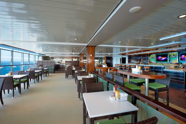 The Uptown Bar & Grill on deck 16 of Norwegian Breakaway is known for sumptuous buffets and a great view of the ocean.