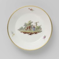 Schotel, beschilderd met een landschap met vee