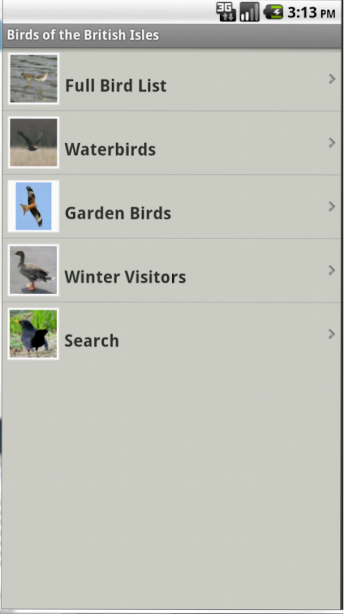 Android application Birds from the British Isles screenshort