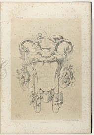 Cartouche in de vorm van een monsterkop met hoorns