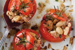 Baked Tomatoes with Tuna, White Beans and Bread Crumbs
