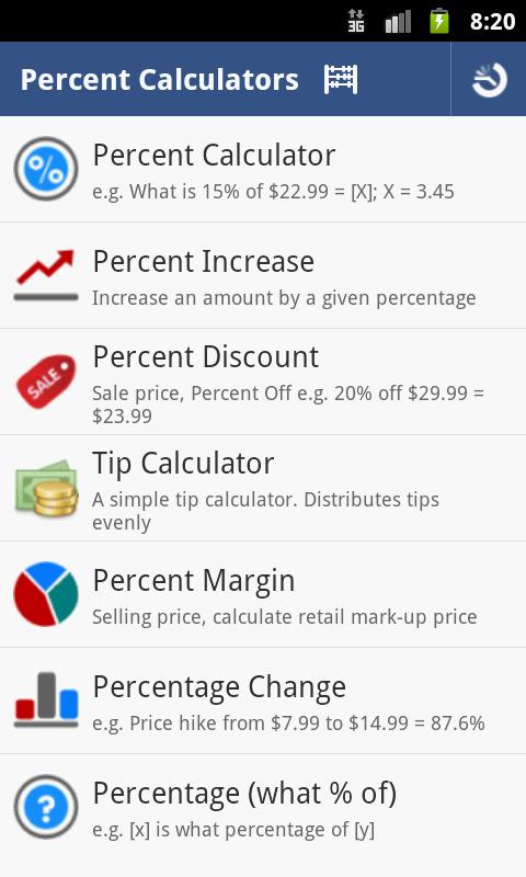 Android application Percent Calculator - Full screenshort