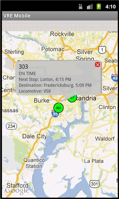VRE Train Status Screen 3