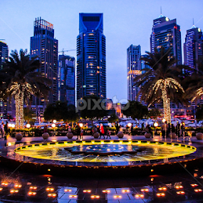 Dubai marina night by Santy Uriarte - City,  Street & Park Fountains