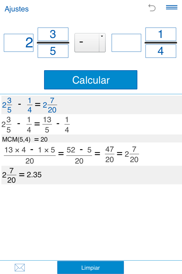 Android application Fraction calculator screenshort